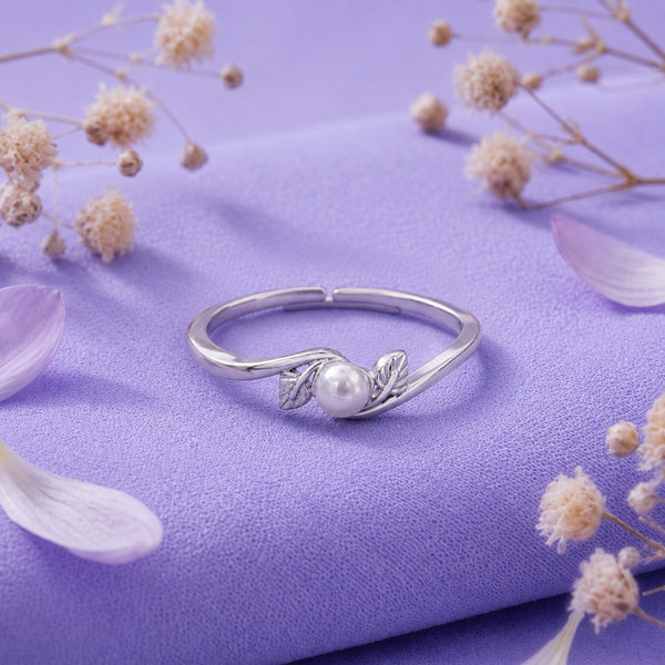 925 Sterling Silver Freshwater Pearl Leaf Ring