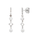 925 Sterling Silver Pearl & Geometric Drop Earrings with Cubic Zirconia