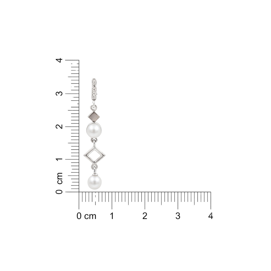925 Sterling Silver Pearl & Geometric Drop Earrings with Cubic Zirconia