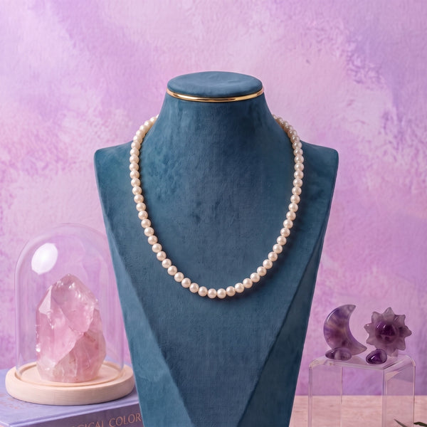 Elegant White Freshwater Pearl Necklace – 20-Inch 5 mm Classic Pearl Strand with Gold-Tone Pearl Clasp