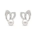 925 Sterling Silver Pearl Leaf Stud Earrings with Cubic Zirconia Accent