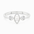 925 Sterling Silver Marquise Pearl Ring with Twin Heart Accents