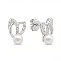 925 Sterling Silver Pearl Leaf Stud Earrings with Cubic Zirconia Accent