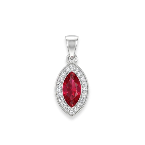 925 Sterling Silver Red Marquise Halo Pendant