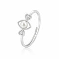925 Sterling Silver Marquise Pearl Ring with Twin Heart Accents