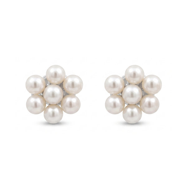 925 Sterling Silver Floral Pearl Cluster Stud Earrings