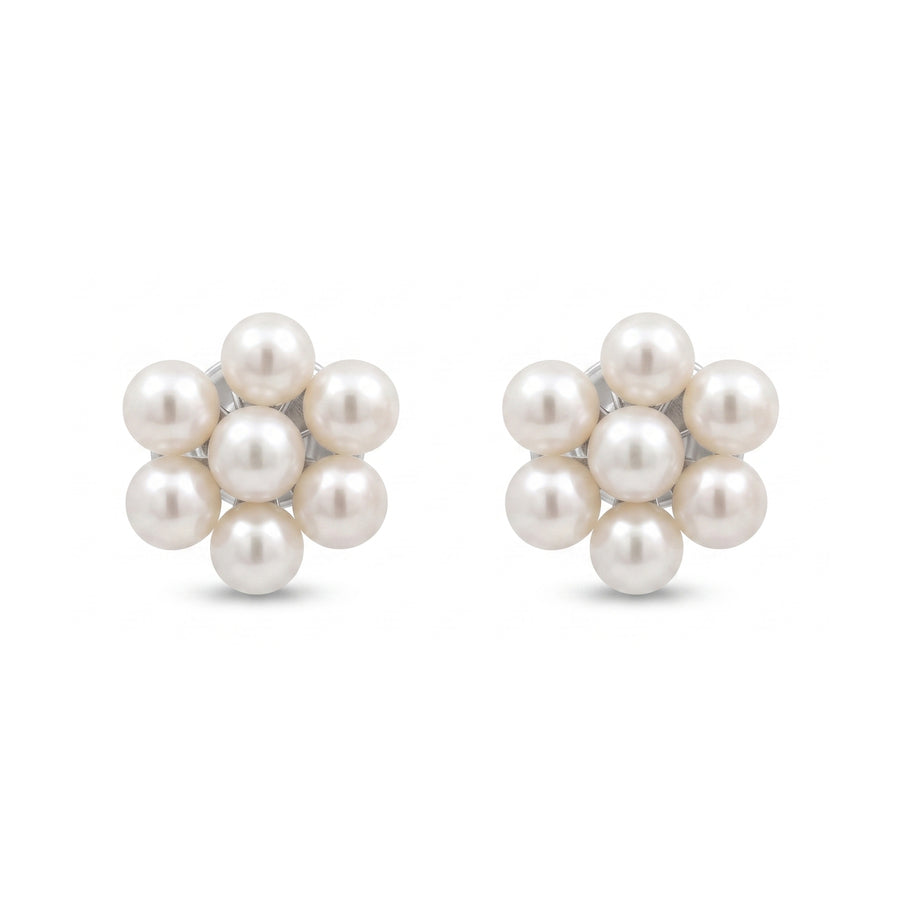 925 Sterling Silver Floral Pearl Cluster Stud Earrings