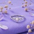 925 Sterling Silver Marquise Pearl Ring with Twin Heart Accents