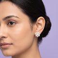 925 Sterling Silver Floral Pearl Cluster Stud Earrings
