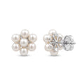 925 Sterling Silver Floral Pearl Cluster Stud Earrings