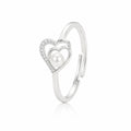 925 Sterling Silver Double Heart Pearl Ring – Adjustable Romantic Open Band with CZ Accents