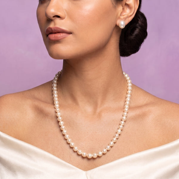 Elegant White Freshwater Pearl Necklace – 20-Inch 5 mm Classic Pearl Strand with Gold-Tone Pearl Clasp