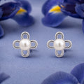 925 Sterling Silver Four-Petal Pearl Blossom Stud Earrings