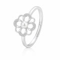 925 Sterling Silver Floral Pearl Ring – Adjustable Flower Open Band with Cubic Zirconia Accents