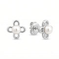 925 Sterling Silver Four-Petal Pearl Blossom Stud Earrings