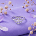 925 Sterling Silver Floral Pearl Ring – Adjustable Flower Open Band with Cubic Zirconia Accents
