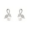 Sterling Silver Leaf & Ribbon Freshwater Pearl Stud Earrings