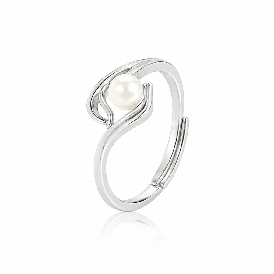 925 Sterling Silver Wave Pearl Adjustable Ring