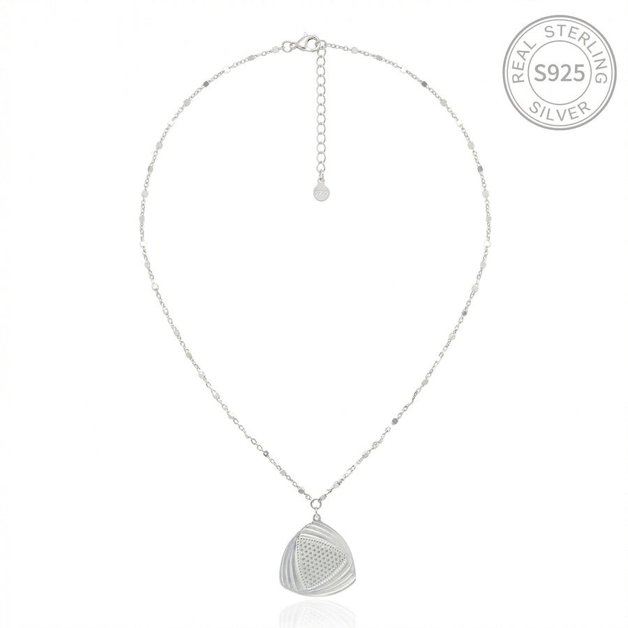 925 Silver Textured Triangle Pendant Necklace & Earrings Set – Minimalist Geometric Jewelry for Women