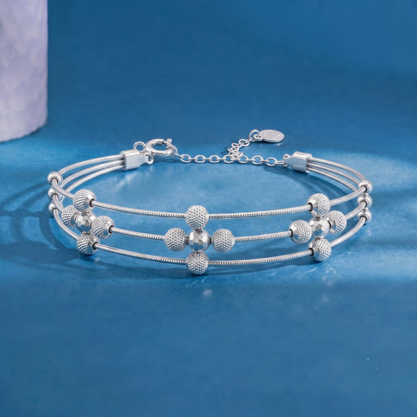 The Contemporary Triple-Strand Sphere Silver Kada