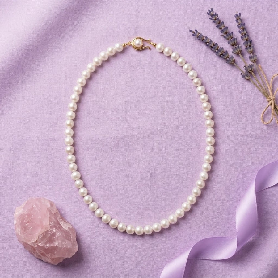 Elegant White Freshwater Pearl Necklace – 20-Inch 5 mm Classic Pearl Strand with Gold-Tone Pearl Clasp