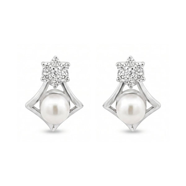 925 Silver Floral Cluster Freshwater Pearl Stud Earrings