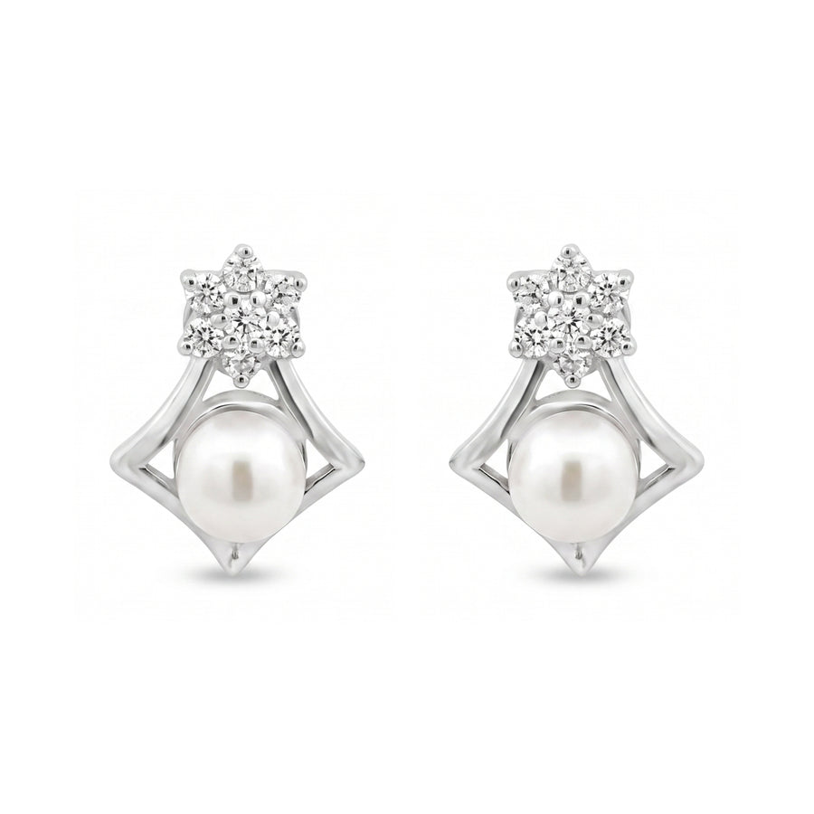 925 Silver Floral Cluster Freshwater Pearl Stud Earrings