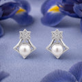 925 Silver Floral Cluster Freshwater Pearl Stud Earrings