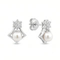 925 Silver Floral Cluster Freshwater Pearl Stud Earrings