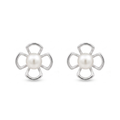 925 Silver Open Floral Freshwater Pearl Stud Earrings