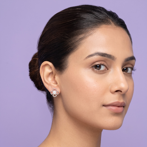 925 Silver Open Floral Freshwater Pearl Stud Earrings