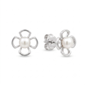 925 Silver Open Floral Freshwater Pearl Stud Earrings