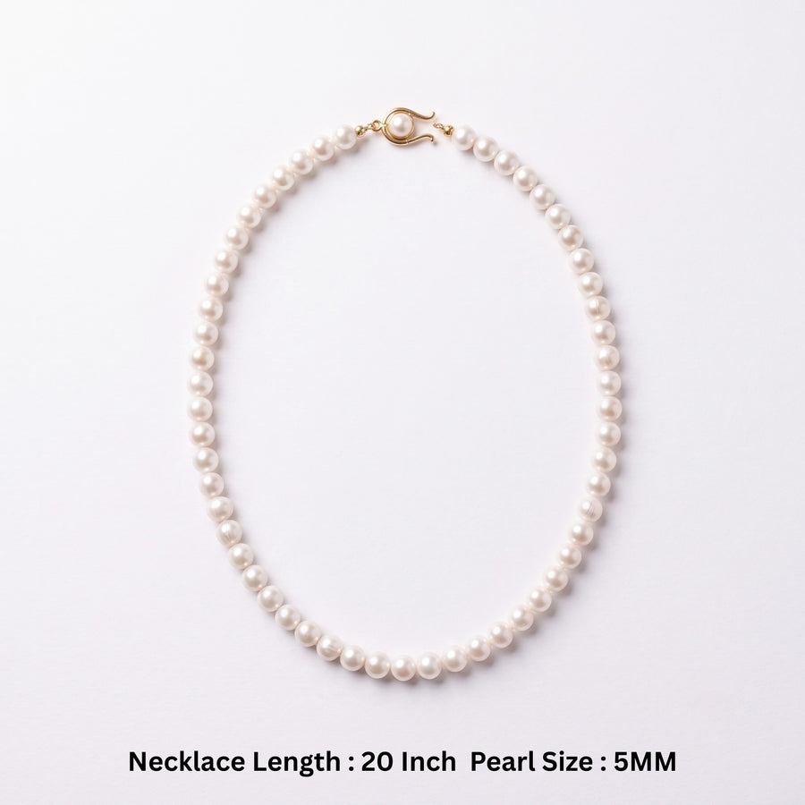 Elegant White Freshwater Pearl Necklace – 20-Inch 5 mm Classic Pearl Strand with Gold-Tone Pearl Clasp