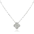 925 Silver Clover Pendant Necklace & Earrings Set – Elegant Textured Floral Jewelry for Women
