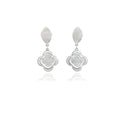 925 Silver Clover Pendant Necklace & Earrings Set – Elegant Textured Floral Jewelry for Women