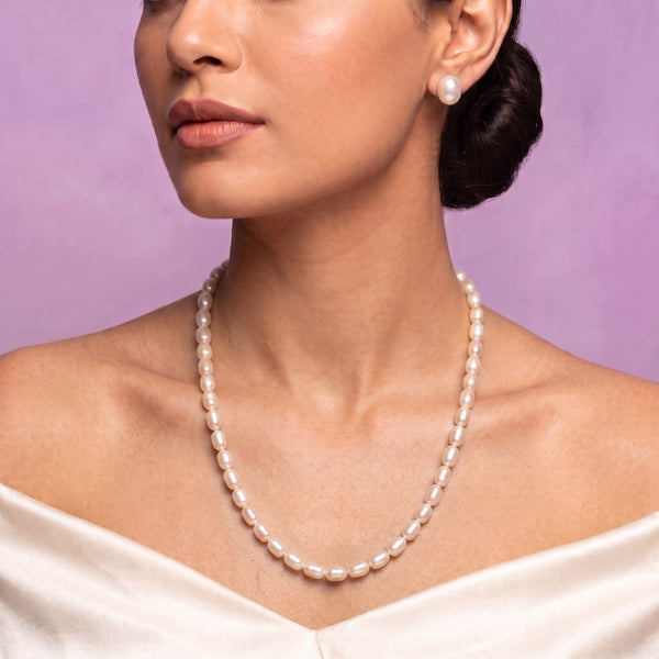 Elegant White Freshwater Kalgi Pearl Necklace – 20-Inch 4–5 mm Genuine Pearl Strand with Gold-Tone Pearl Clasp
