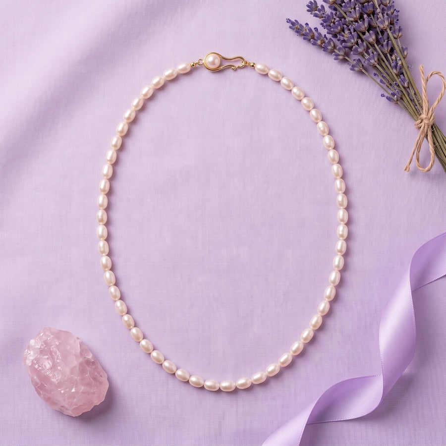 Elegant White Freshwater Kalgi Pearl Necklace – 20-Inch 4–5 mm Genuine Pearl Strand with Gold-Tone Pearl Clasp
