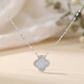 925 Silver Clover Pendant Necklace & Earrings Set – Elegant Textured Floral Jewelry for Women