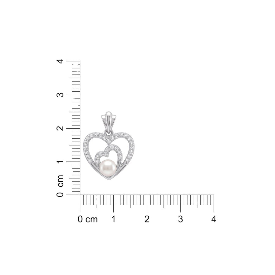 925 Sterling Silver Double Heart Pearl Pendant – CZ Heart Pearl Charm