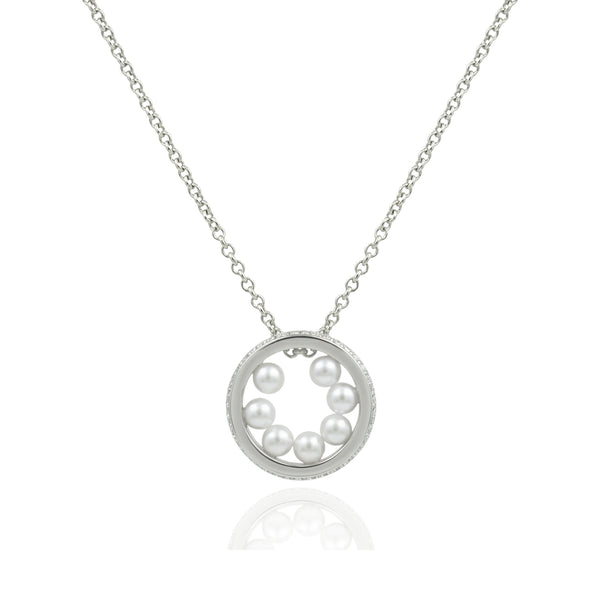 925 Silver Circular Pearl Pendant Necklace – Elegant Floating Pearl Ring Necklace for Women