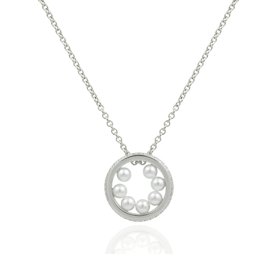 925 Silver Circular Pearl Pendant Necklace – Elegant Floating Pearl Ring Necklace for Women