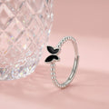 925 Sterling Silver Black Butterfly Adjustable Ring