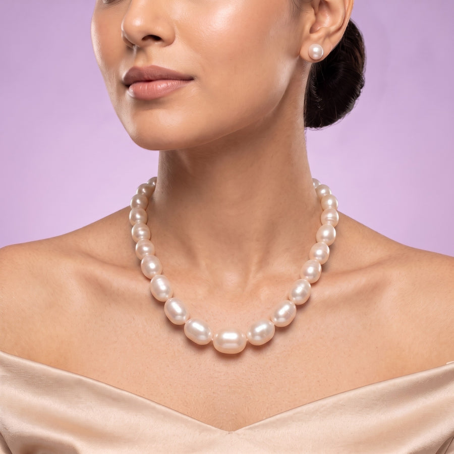 Elegant White Freshwater Kalgi Pearl Necklace – 18-Inch Genuine Baroque Pearl Strand with Gold-Tone Clasp