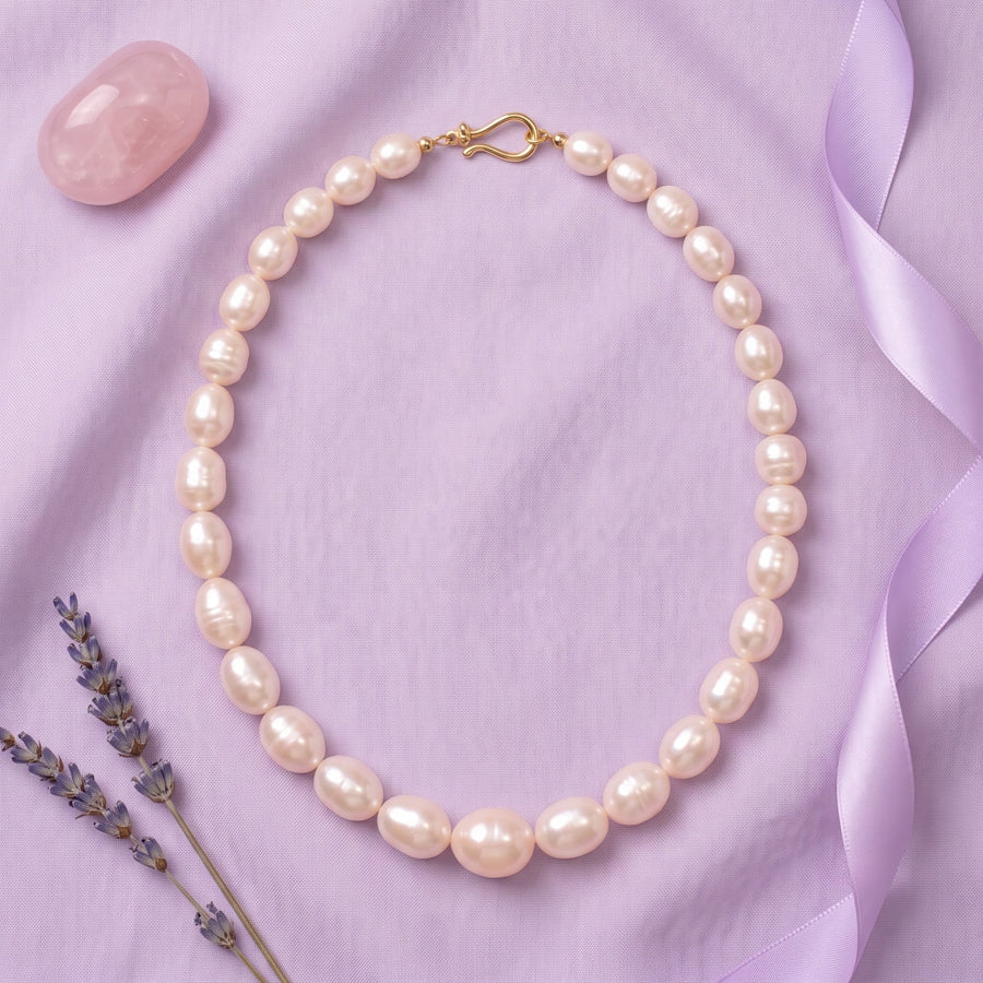 Elegant White Freshwater Kalgi Pearl Necklace – 18-Inch Genuine Baroque Pearl Strand with Gold-Tone Clasp
