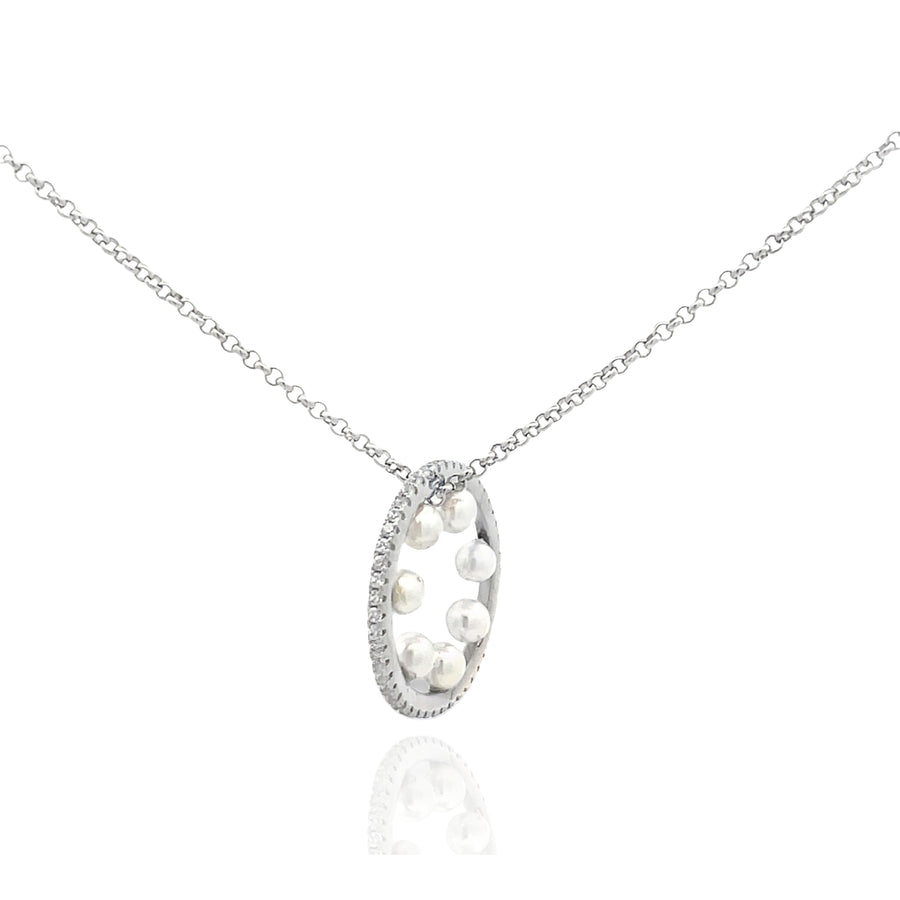 925 Silver Circular Pearl Pendant Necklace – Elegant Floating Pearl Ring Necklace for Women