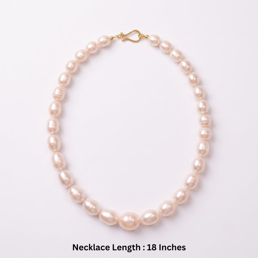 Elegant White Freshwater Kalgi Pearl Necklace – 18-Inch Genuine Baroque Pearl Strand with Gold-Tone Clasp