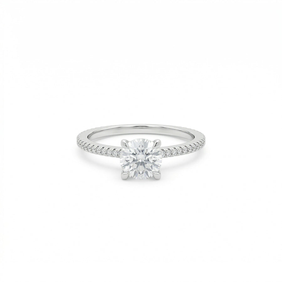 925 Sterling Silver Round Solitaire Ring with Pavé Band