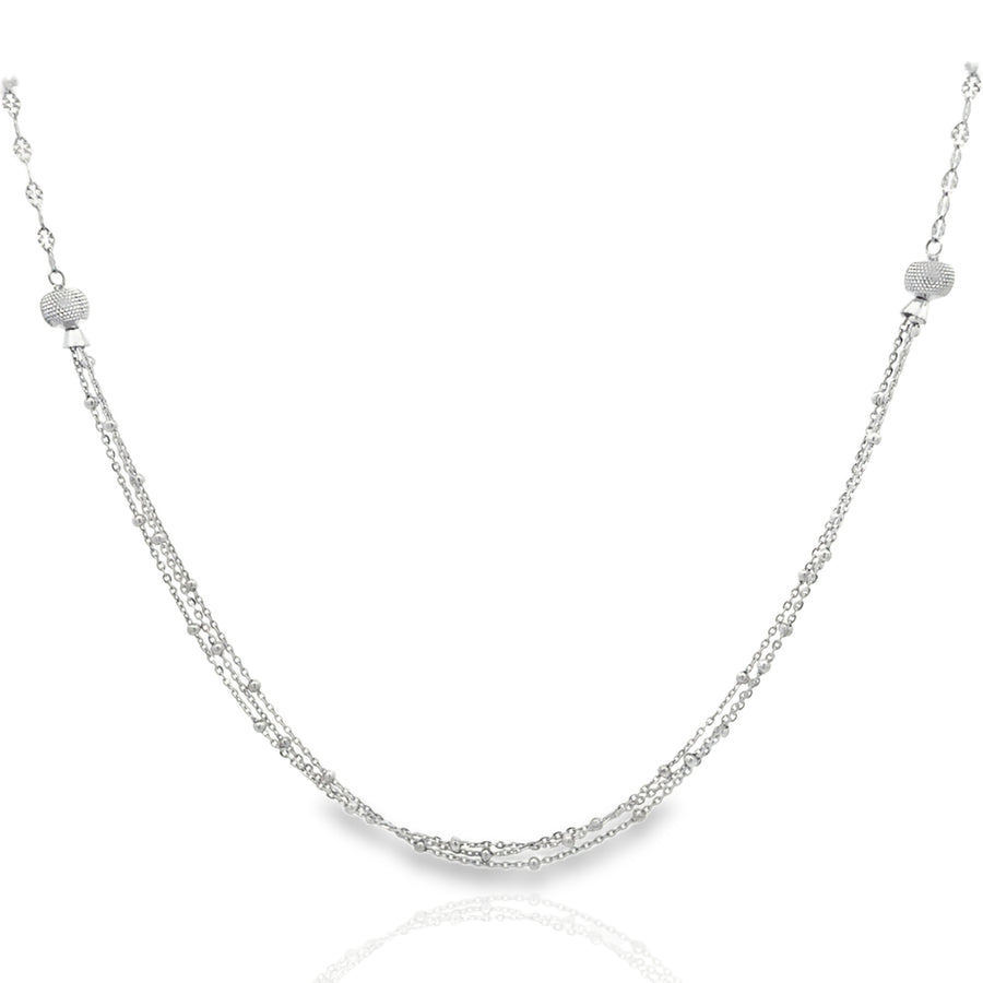 925 Silver Multi-Layer Chain Necklace – Elegant Minimalist Layered Beaded Necklace for Women