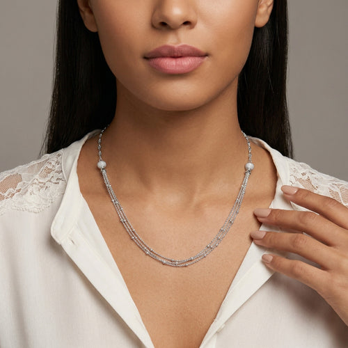 925 Silver Multi-Layer Chain Necklace – Elegant Minimalist Layered Beaded Necklace for Women