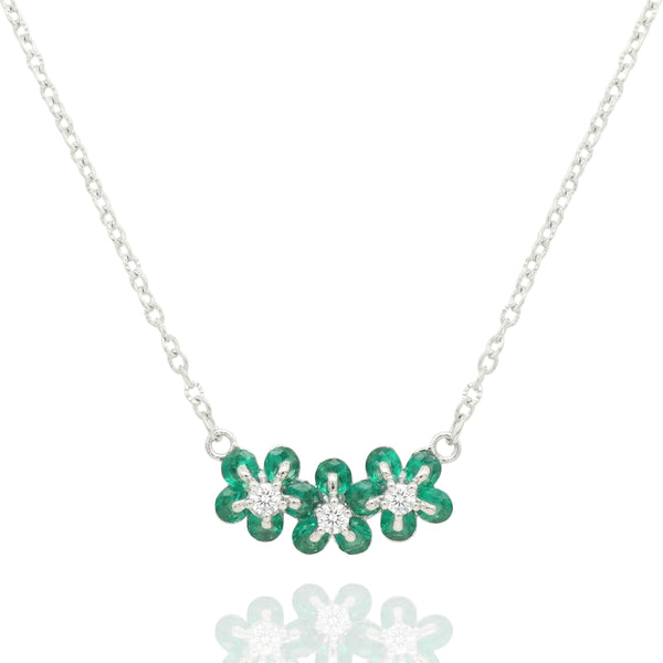 925 Silver Emerald Floral Pendant Necklace – Elegant Green Stone Flower Necklace for Women